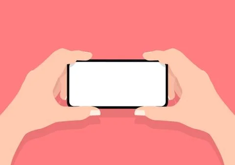 Man two hands holding mobile smart phone with blank screen. Stock Illustration