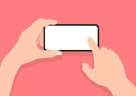 Man two hands holding mobile smart phone in horizontal position with blank sc Stock Illustration