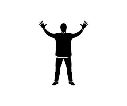 Man with two hands raised, joy, silhouette and graphic design Illustration