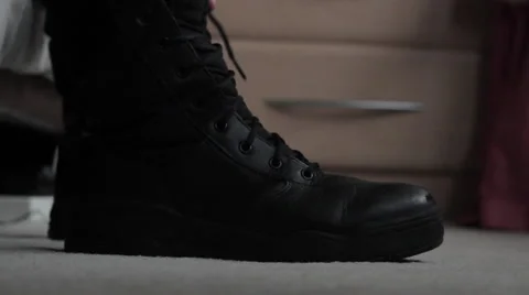 Man Tying Shoes, Boots Stock Footage 40485417