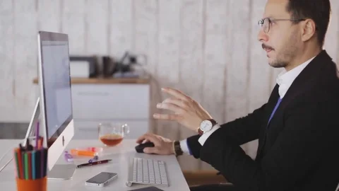 Man type on keyboard in the modern office Stock Footage 80982849