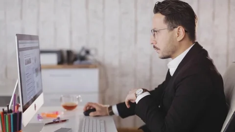 Man type on keyboard in the modern office Stock Footage 80990766