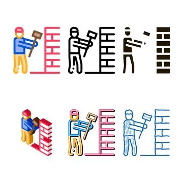 Man types destroy wall icon vector outline Stock Illustration