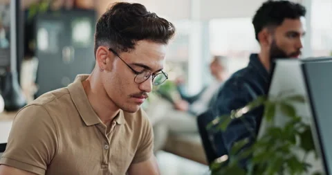 Man, typing and computer for web development in office for software coding Stock Footage 290062861