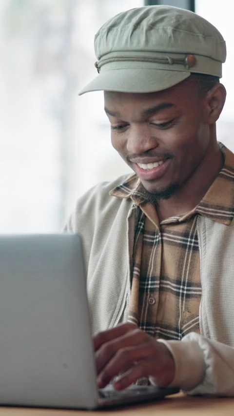 Man, typing and remote work in diner with laptop, creative project and editing Stock Footage 336707880