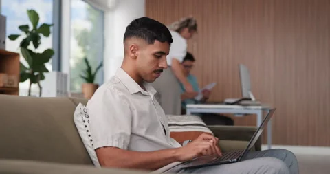 Man, typing and research in office with laptop, project planning and website for Stock Footage 329402165