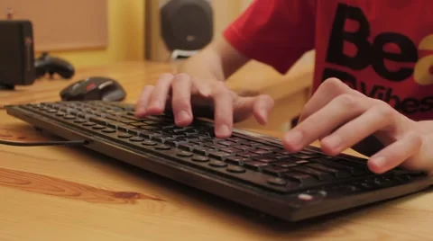 Man Typing on a Black Computer Keyboard. Flat Picture Profile Stock Footage 56476427