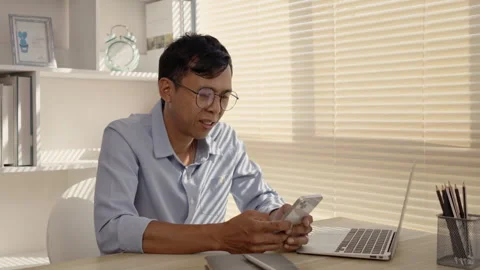 Man typing chat into phone, Communication via smartphone, Conversation via sm Stock Footage 263475948