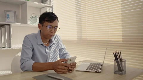 Man typing chat into phone, Communication via smartphone, Conversation via sm Stock Footage 263476186