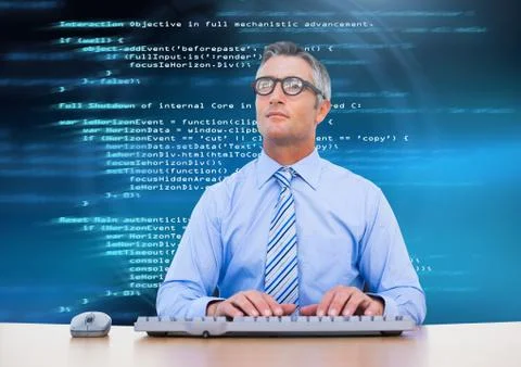 Man typing coding text 写真素材