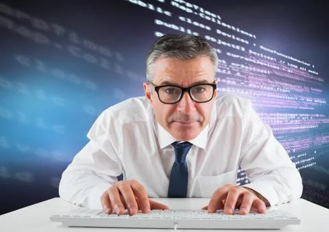 Man typing coding text Stock Photos