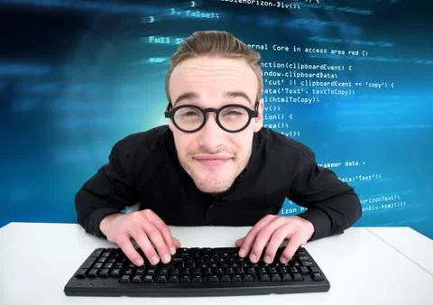 Man typing coding text Stock Photos