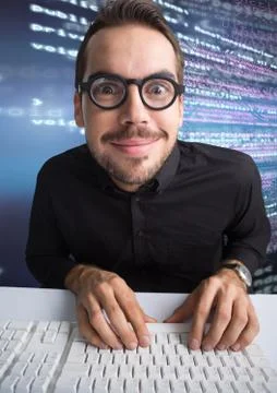 Man typing coding text Stock Photos