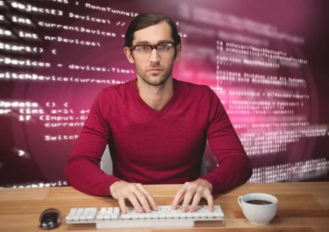 Man typing coding text Foto stock