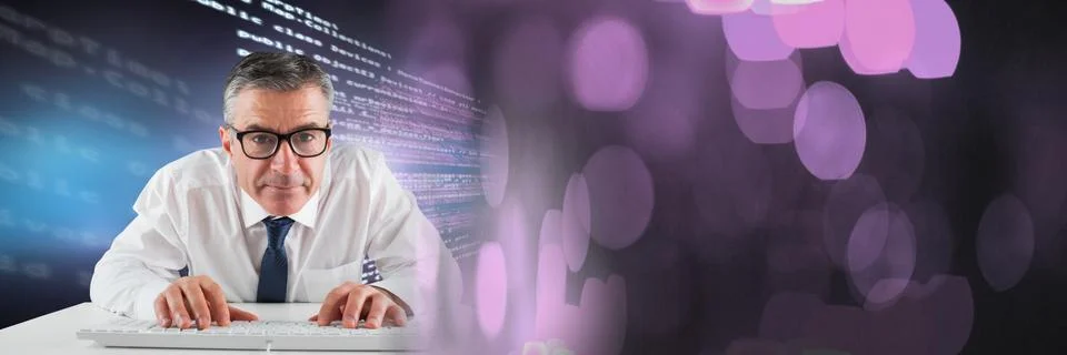 Man typing coding text with transition 스톡 사진