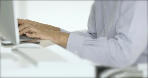 Man is typing document by computer in office. Stock Footage 98962462