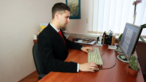 Man Typing Documents At Work Video stock 39149739