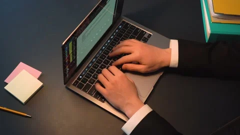 Man Typing On Keyboard Close Up &amp; Tapping on desk By Fingers Stock Footage 148344365
