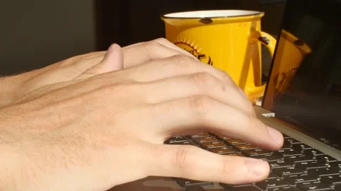 A man is typing on a laptop. close up . Stock Footage 136589942