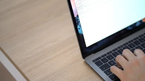 Man Typing On Laptop Keyboard, Close-up Stock Footage 128977100