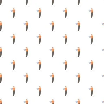 Man typing on laptop seamless pattern background Stock Illustration