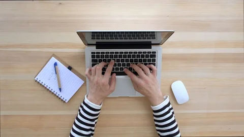 Man is typing on laptop. Top view. Stock Footage 95098997