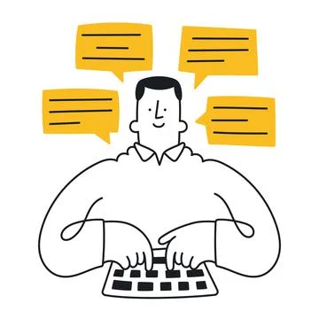 Man typing a message. Concept of writing, communication, social networks. Out Stock Illustration