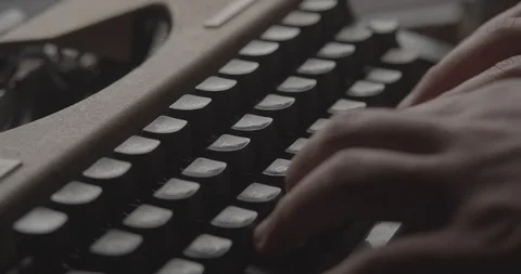 Man Typing on Old Retro Typewriter. Close up Slow Motion Shot 4K Stock Footage 114265338
