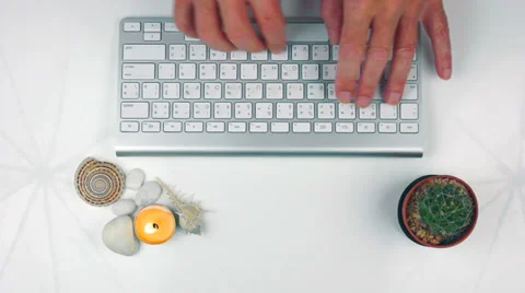 Man Typing with Personal Objects Present. Stock Footage 36217461