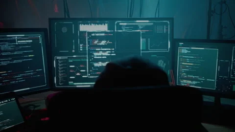 Man typing program code on computers for cybercrime Video stock 257381216