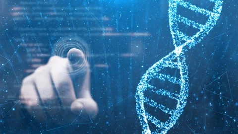 Man typing on science infographics screen Видео 126546291