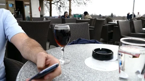 Man Typing On Smartphone With Drink Stock Footage 47340318