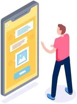 Man typing on smartphone. Sms messages chat and speech bubbles. Messenger for Stock Illustration