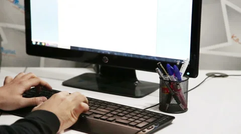 Man typing text using his computer at office. Stock Footage 37185478