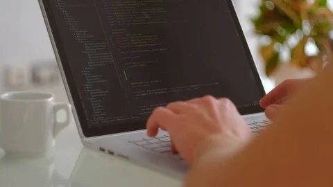 Man typying on laptop, close up software development Video stock 122544988
