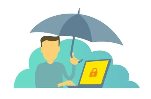 The man with umbrella. Protect your computer from viruses. Insurance. Antivirus Stock Illustration