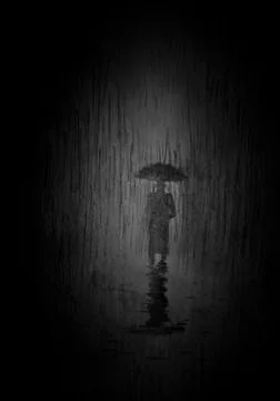 Man with an umbrella in the rain Stock Illustration