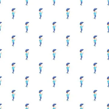 Man with umbrella walking seamless pattern Stock Illustration