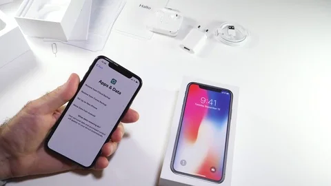 Man unbox the latest iPhone x activation Stock-Footage 82148094