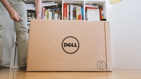 Man unboxing new Dell Computer Precision Workstation Stock Footage 90692979
