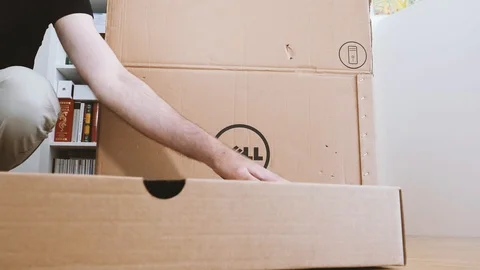 Man unboxing new Dell Computer Precision Workstation Stock Footage 90692986