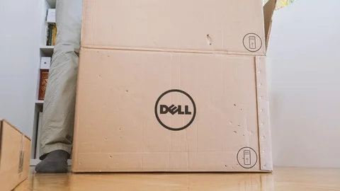 Man unboxing new Dell Computer Precision Workstation Stock Footage 90692993