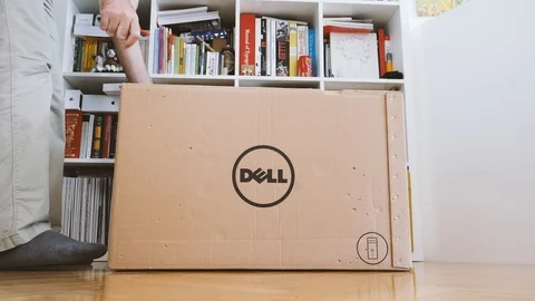 Man unboxing new Dell Computer Precision Workstation Stock Footage 90692994