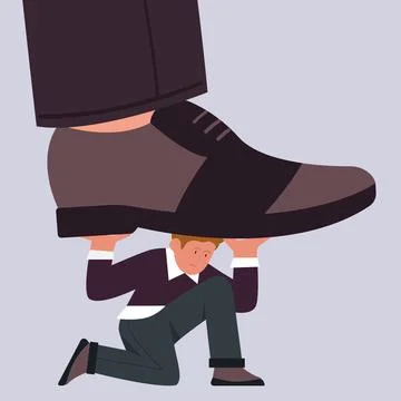 Man under giant trampling boot Stock Illustration
