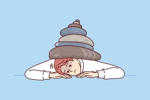 Man under pressure from problems associated with performing work, lies on table Stock Illustration