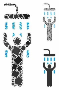 Man under shower Composition Icon of Bumpy Elements Stock Illustration