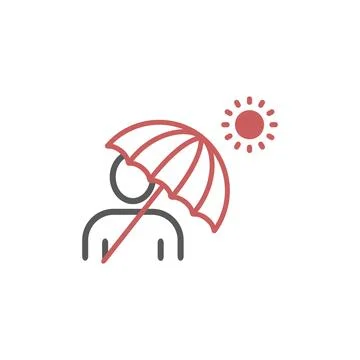 Man under umbrella on the beach. Vector flat design illustration Stock-Illustration