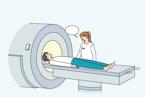 Man undergo tomography screening in modern hospital Stock Illustration