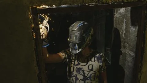 A man in a underground construction area Fotos Stock