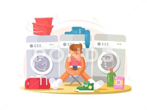Man in underwear waiting washing Stock Illustration